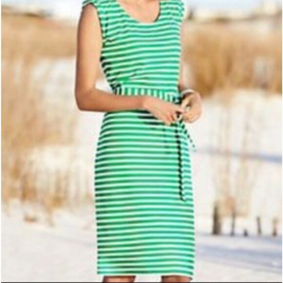 Talbots Green and White Striped Button Shoulder NWOT Sash Belt - Picture 4 of 9